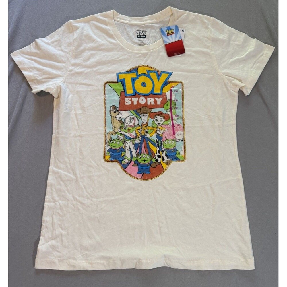 NWT Disney Pixar Toy Story Graphic T-Shirt Womens XXL Ivory Retro Woody Buzz